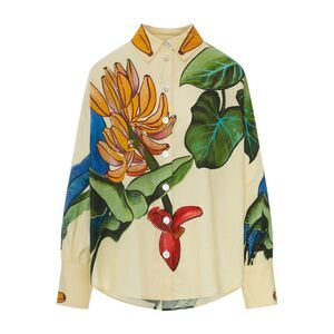 Farm Rio Women Silk Shirt With Tropical Print
